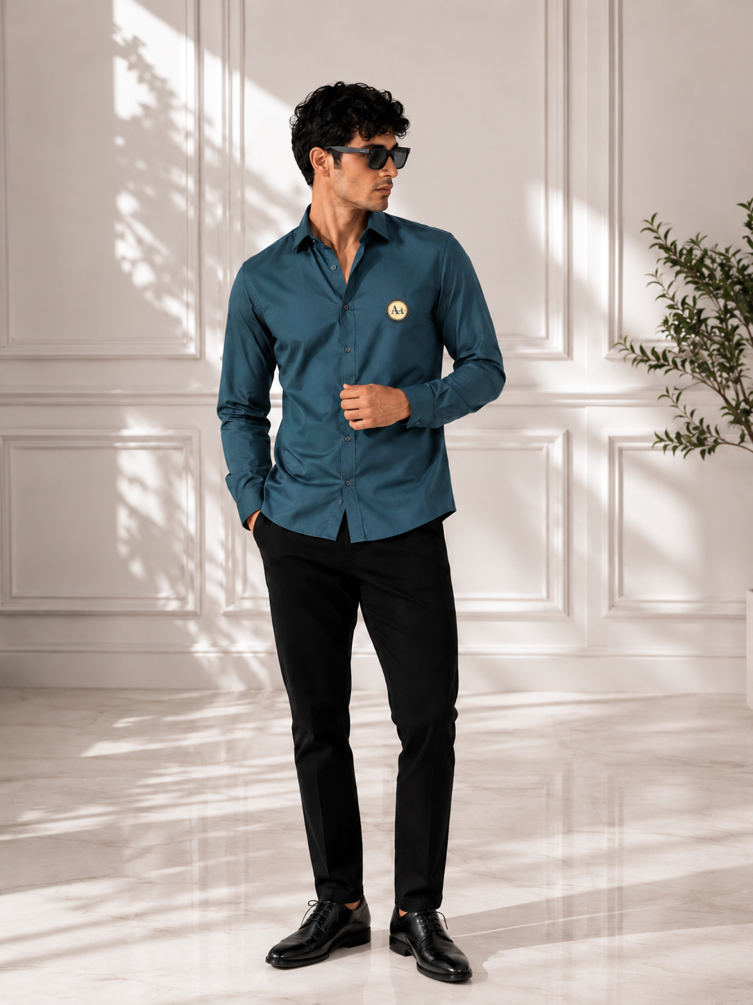 Teal Shirt with Golden Accent