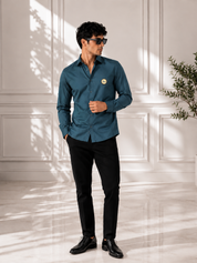 Teal Shirt with Golden Accent