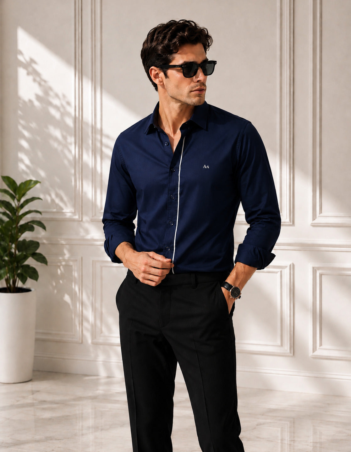 Grey Strip Classic blue Shirt