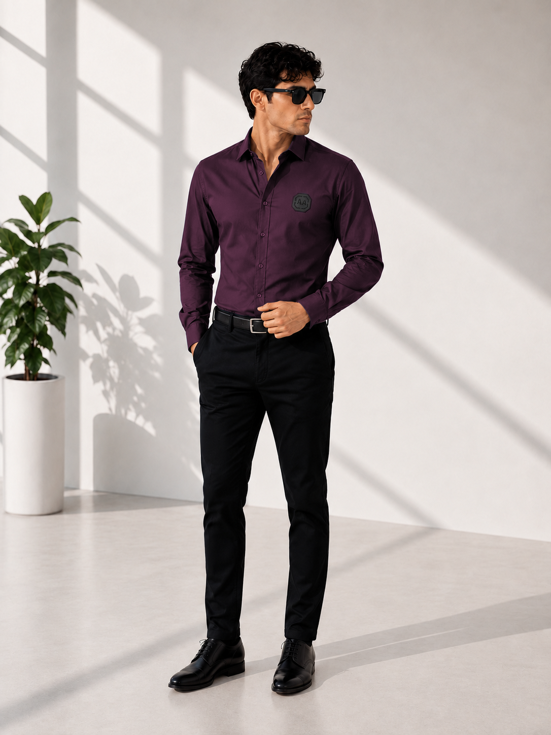 Wine Solid Smart Casual Shirt