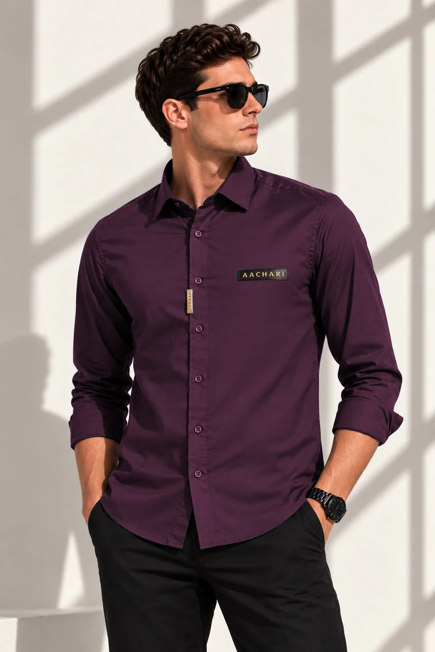 Wine Solid Smart Casual Shirt