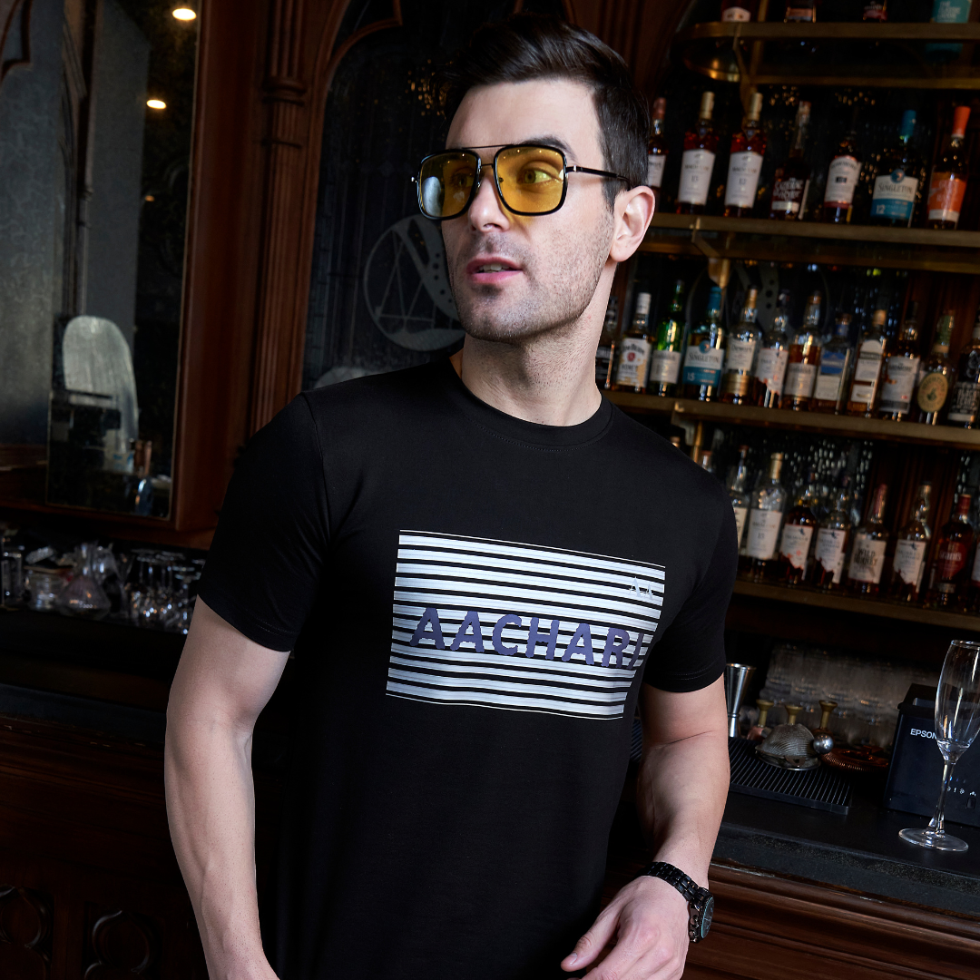Aachari Signature Label Black T Shirt