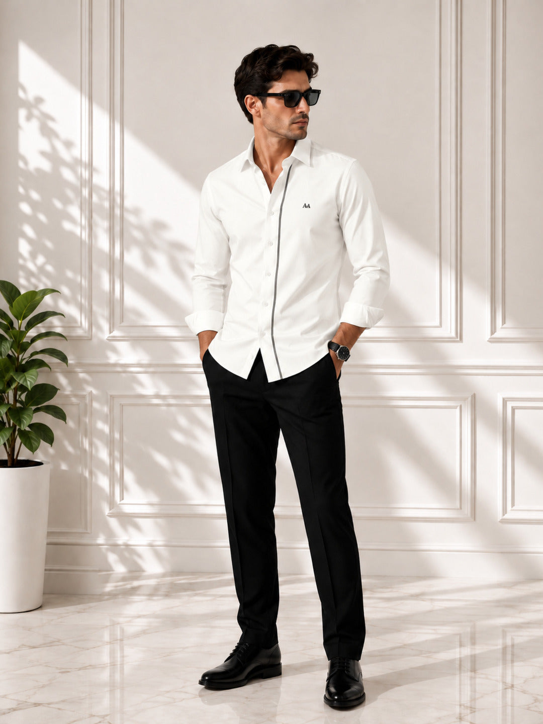Grey Strip Classic white Shirt