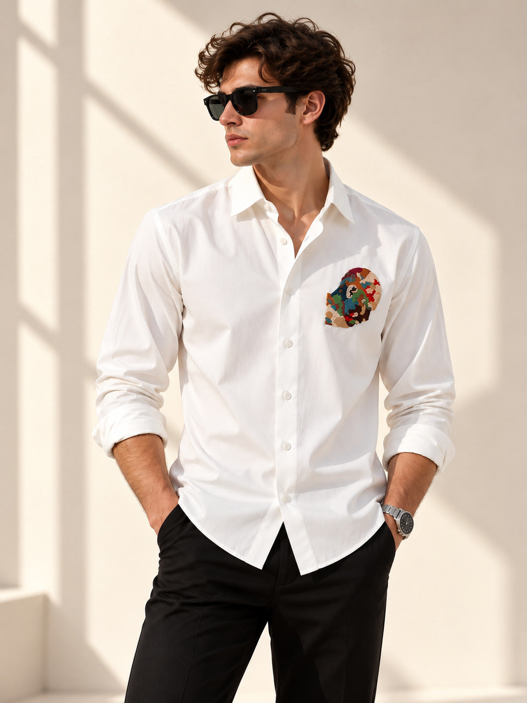 Abstract Face Embroidered Shirt
