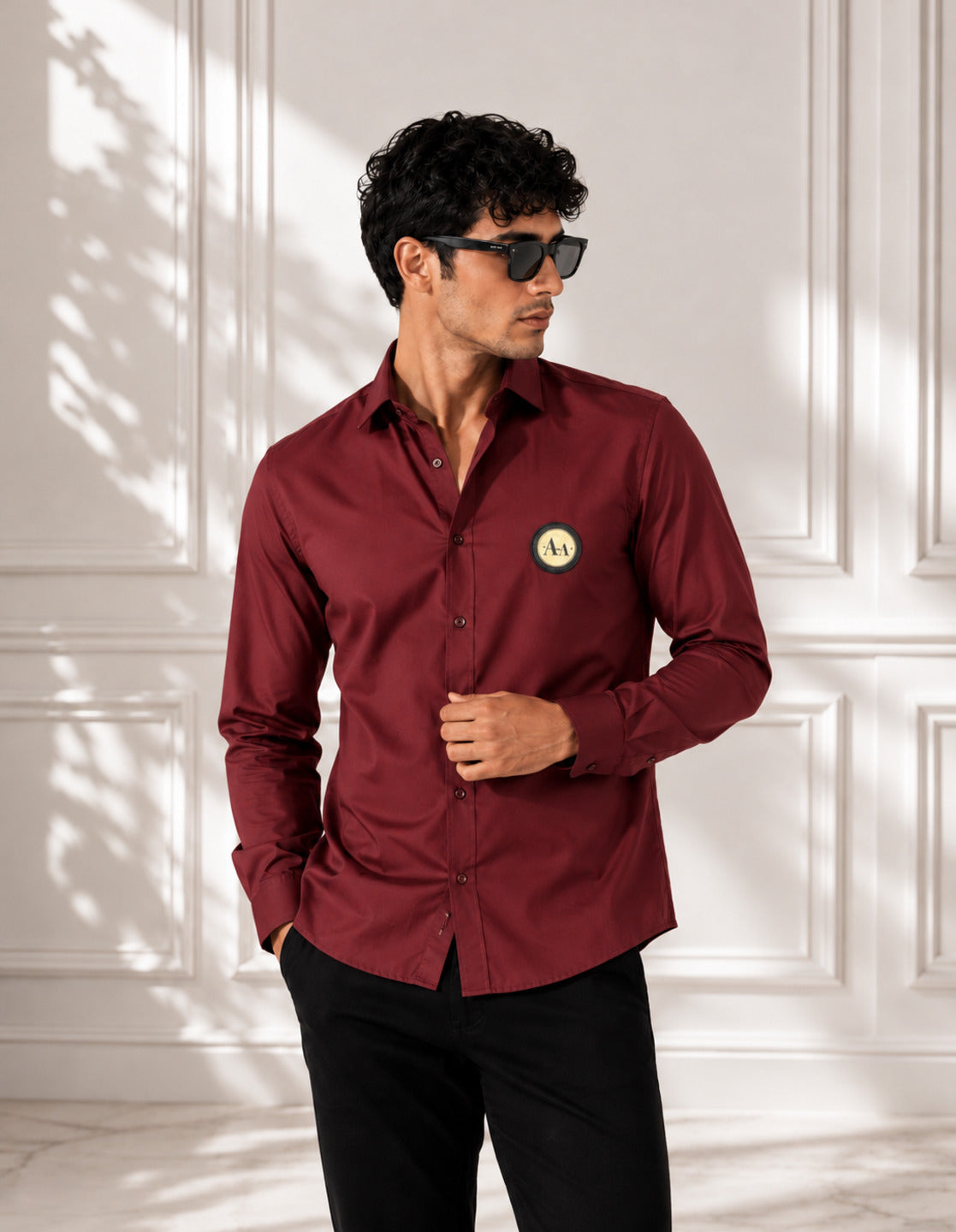 Maroon Shirt with Golden Accent