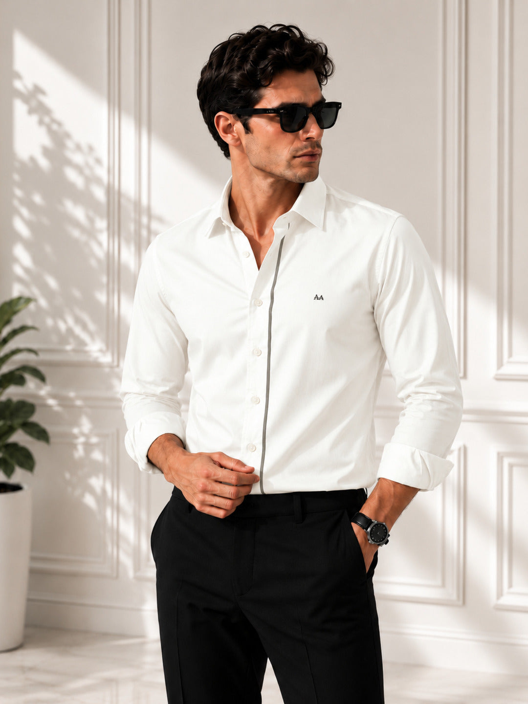 Grey Strip Classic white Shirt