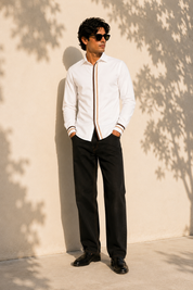 Brown Trim White Shirt