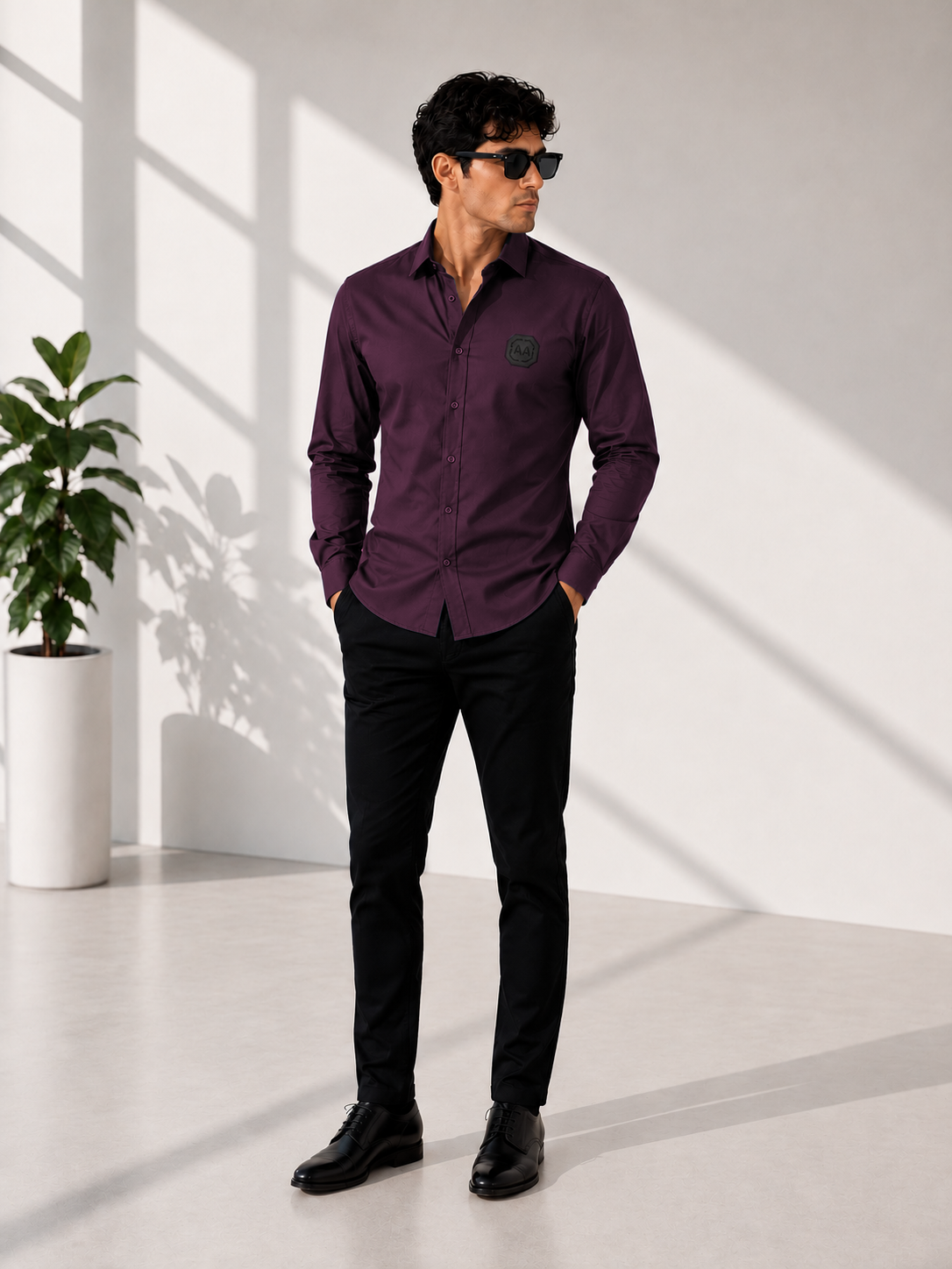 Wine Solid Smart Casual Shirt