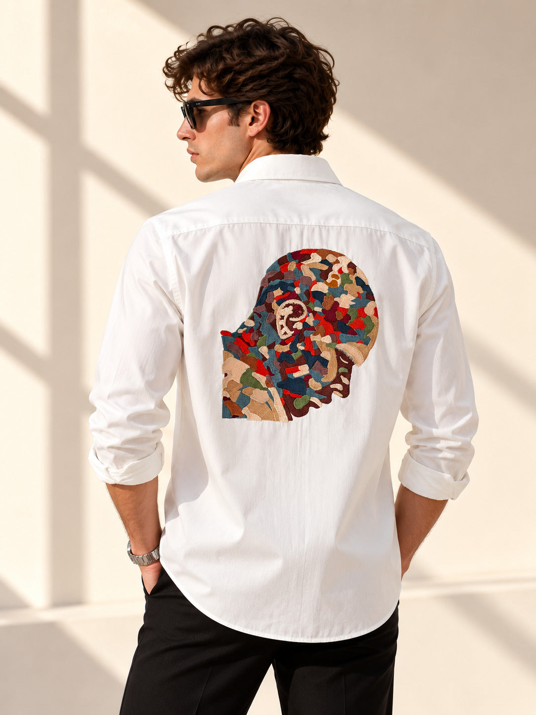 Abstract Face Embroidered Shirt