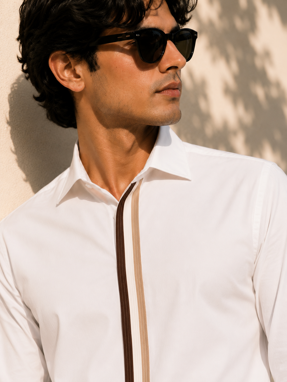 Brown Trim White Shirt