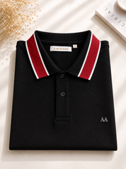 Black Polo with Red Stripe Collar