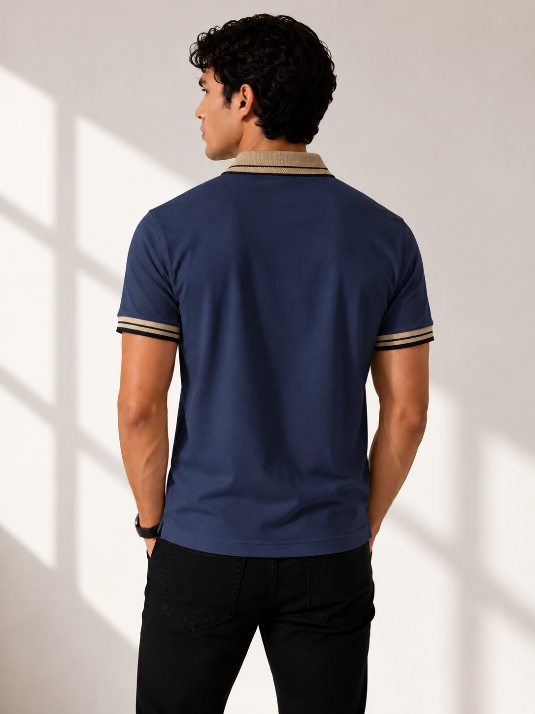 Navy beige polo