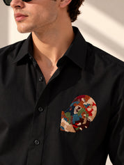 Abstract Face Embroidered Shirt