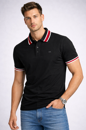 Black Polo with Red Stripe Collar