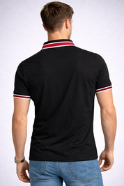 Black Polo with Red Stripe Collar