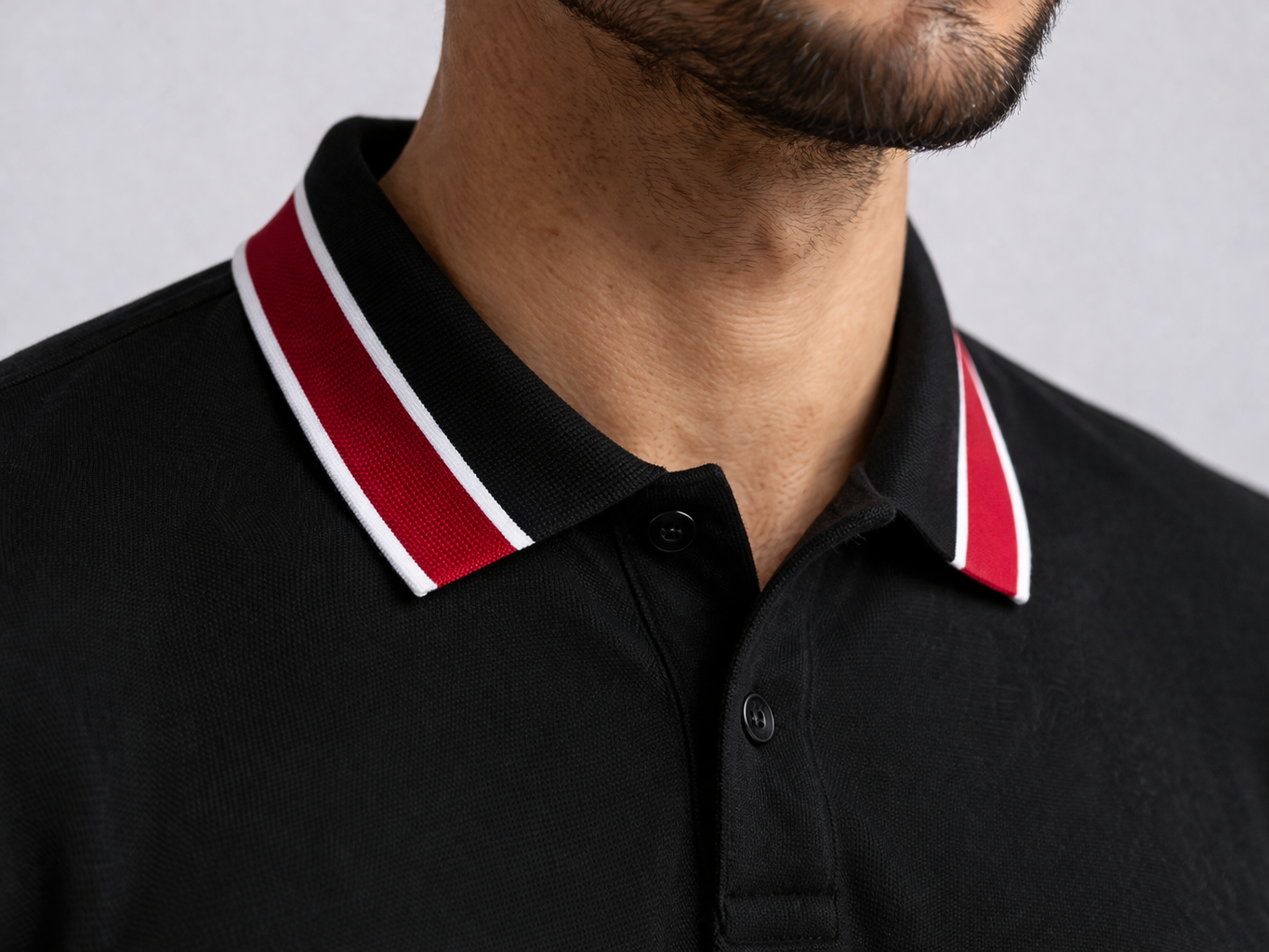 Black Polo with Red Stripe Collar