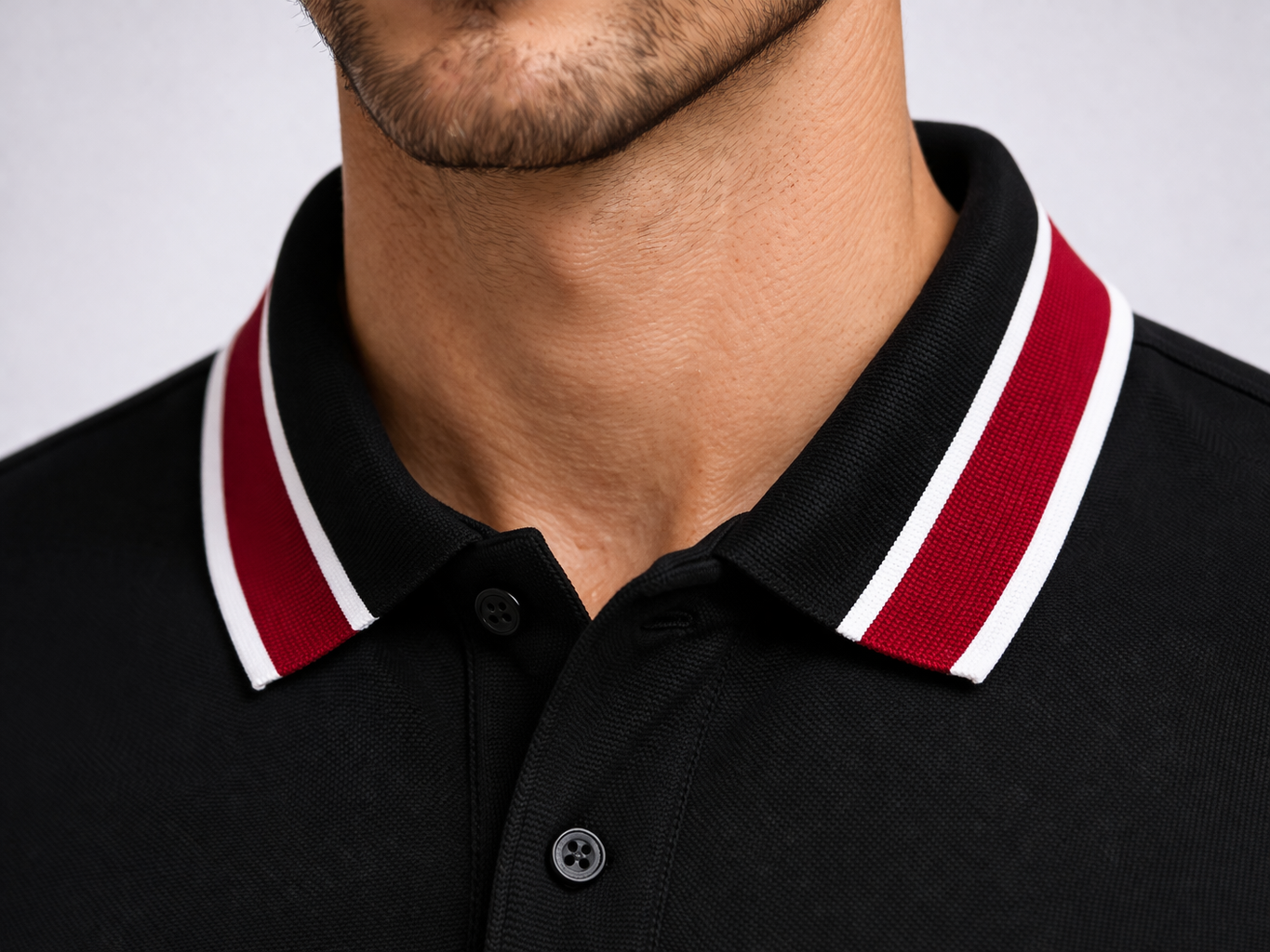 Black Polo with Red Stripe Collar
