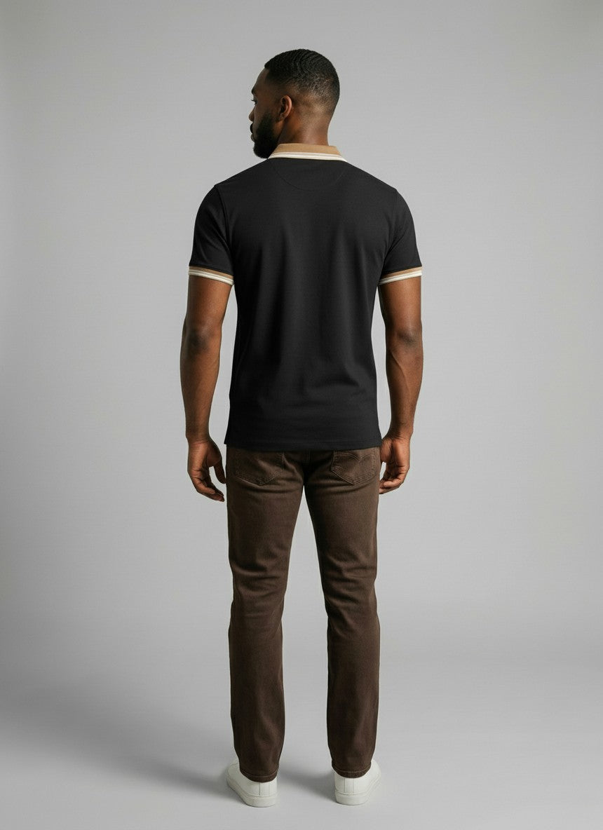 Black Polo with Brown Collar