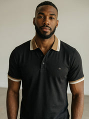 Black Polo with Brown Collar