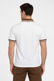White Polo with Brown Collar