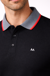 Black Polo with Dual Tone Stripe Collar