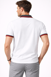 White Polo with Dual Tone Stripe Collar