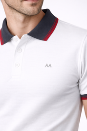 White Polo with Dual Tone Stripe Collar