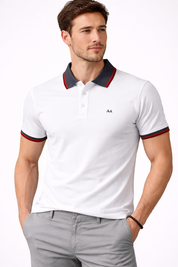 White Polo with Dual Tone Stripe Collar