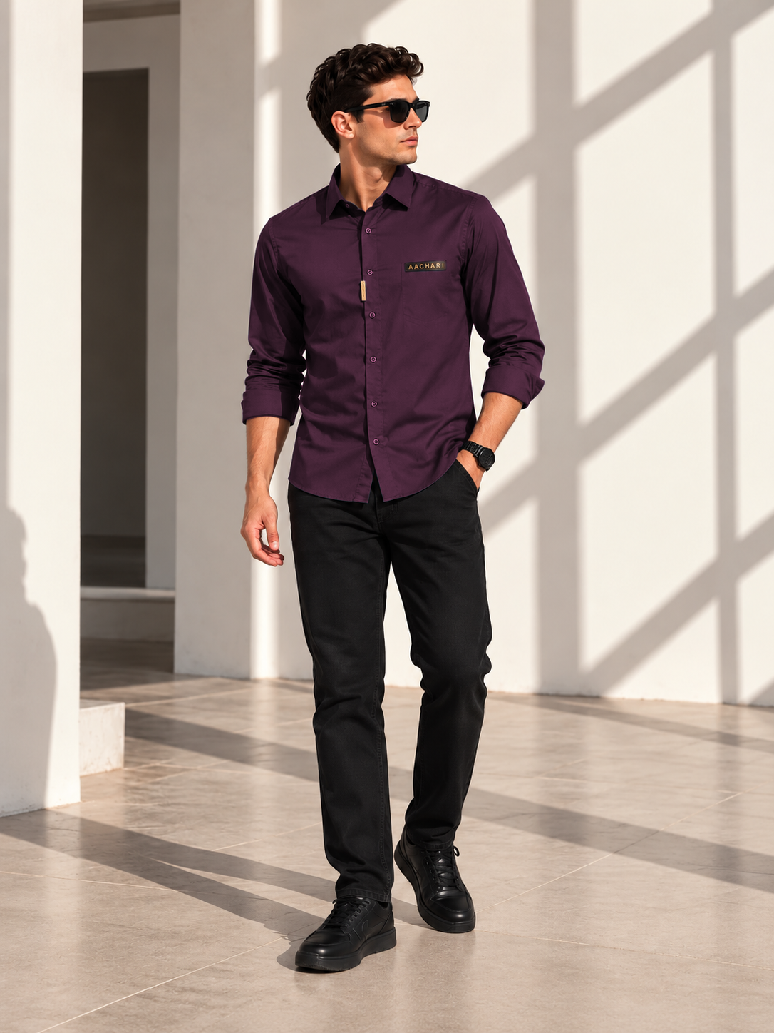 Wine Solid Smart Casual Shirt