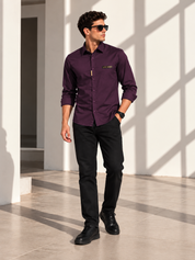 Wine Solid Smart Casual Shirt