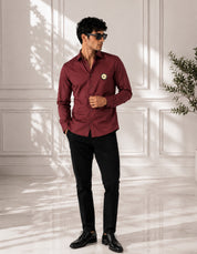 Maroon Shirt with Golden Accent