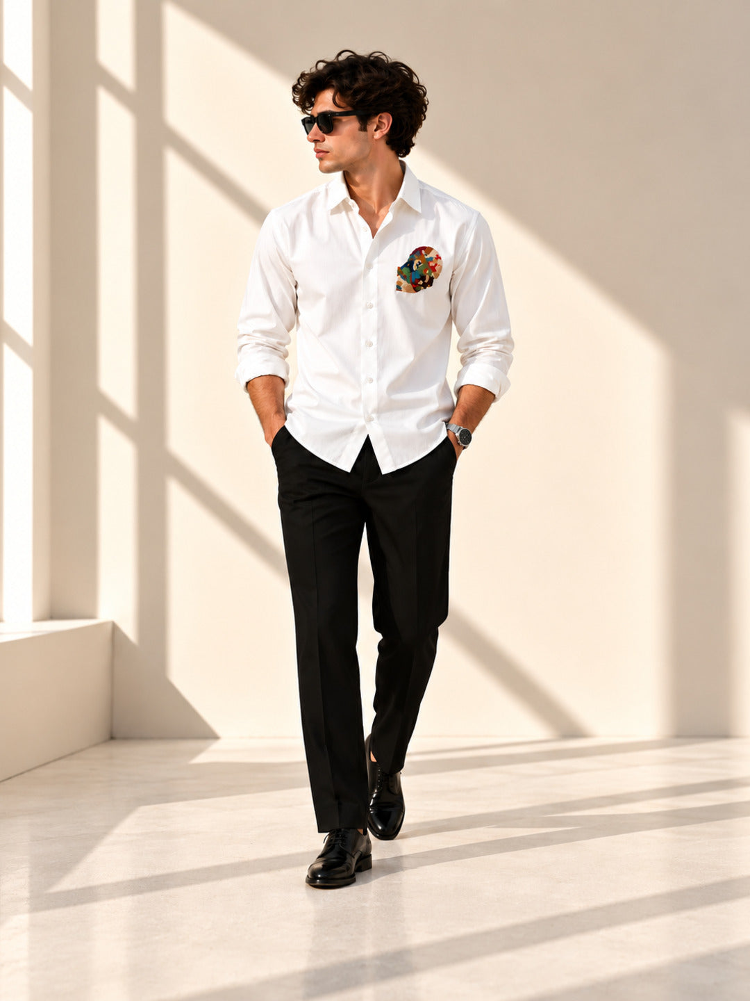 Abstract Face Embroidered Shirt