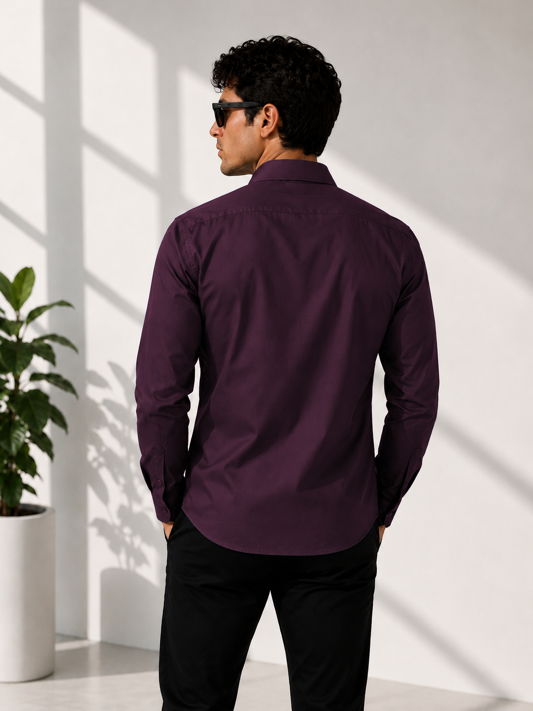 Wine Solid Smart Casual Shirt