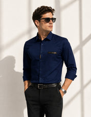 Navy Blue Solid Smart Casual Shirt