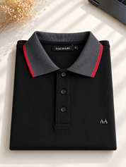Black Polo with Dual Tone Stripe Collar