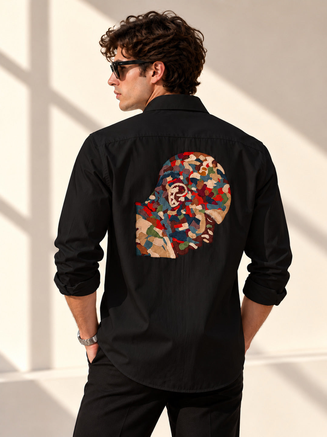 Abstract Face Embroidered Shirt