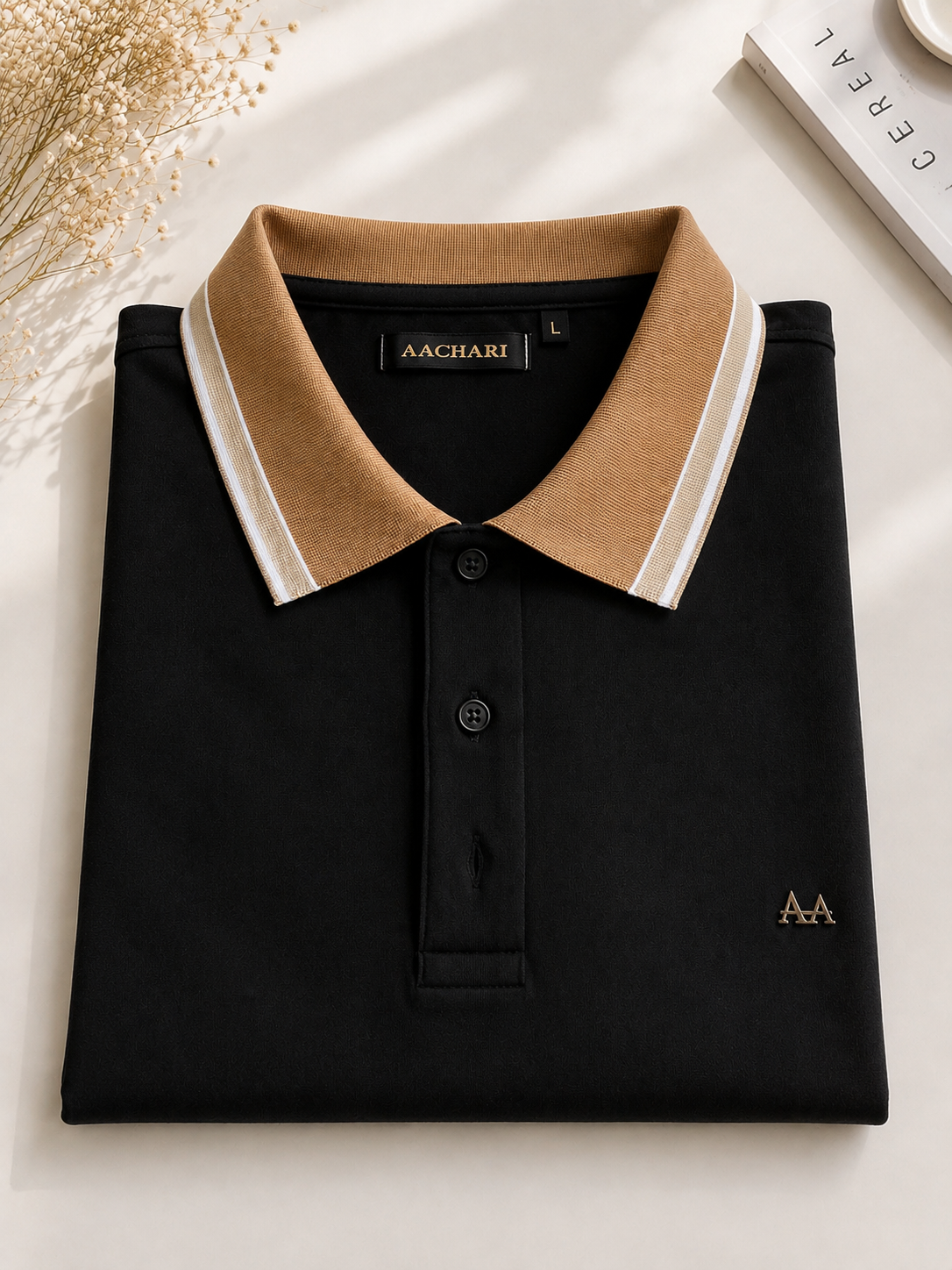 Black Polo with Brown Collar