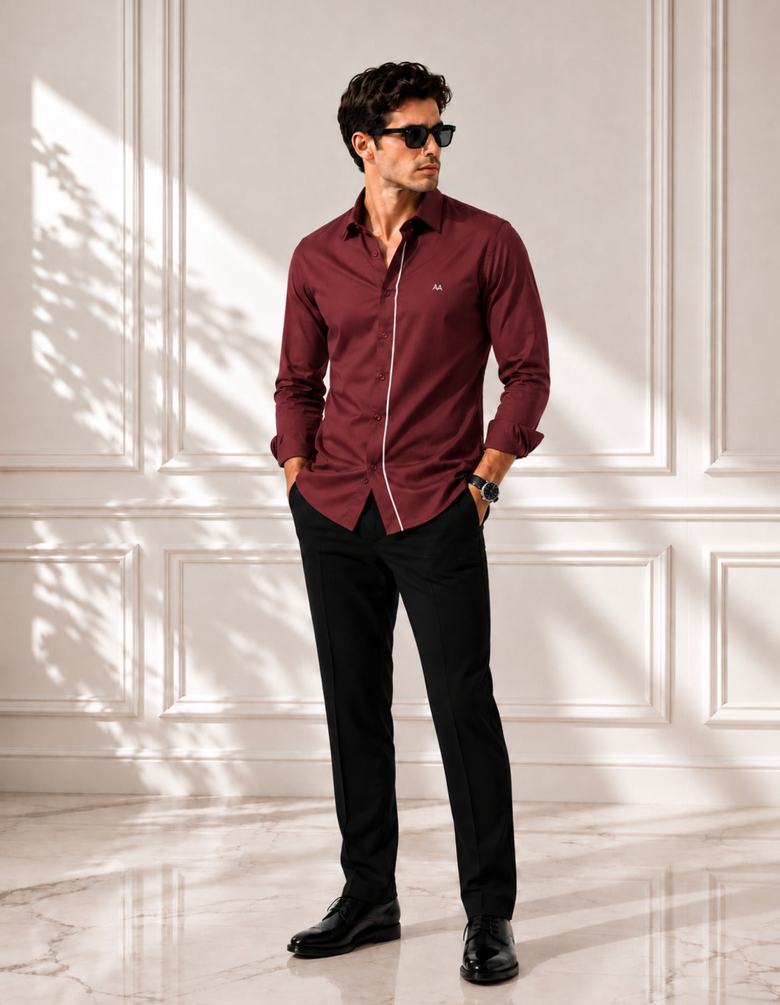 Grey Strip Classic Maroon Shirt