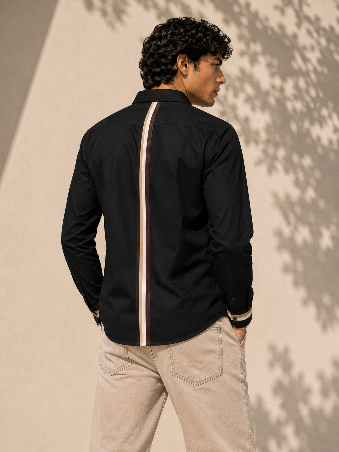 Brown Trim Black Shirt