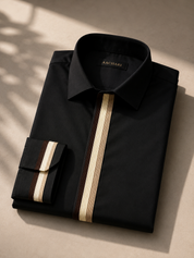 Brown Trim Black Shirt