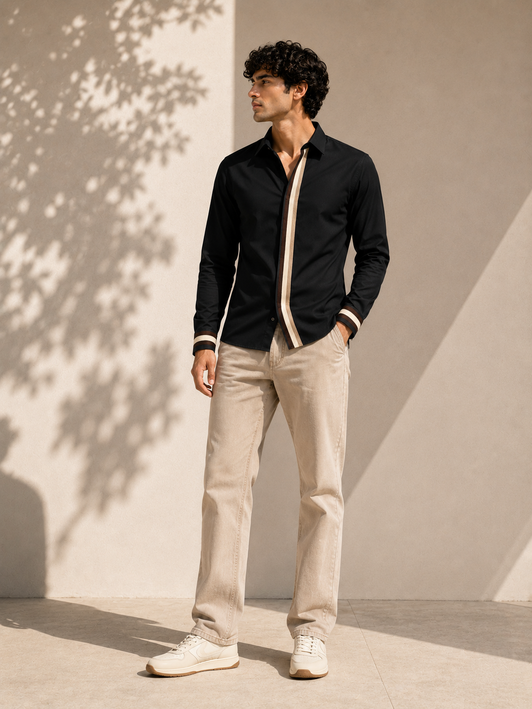 Brown Trim Black Shirt