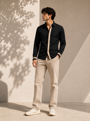 Brown Trim Black Shirt
