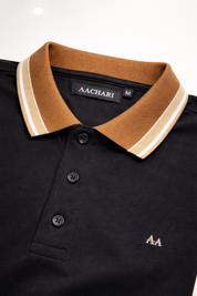 Black Polo with Brown Collar
