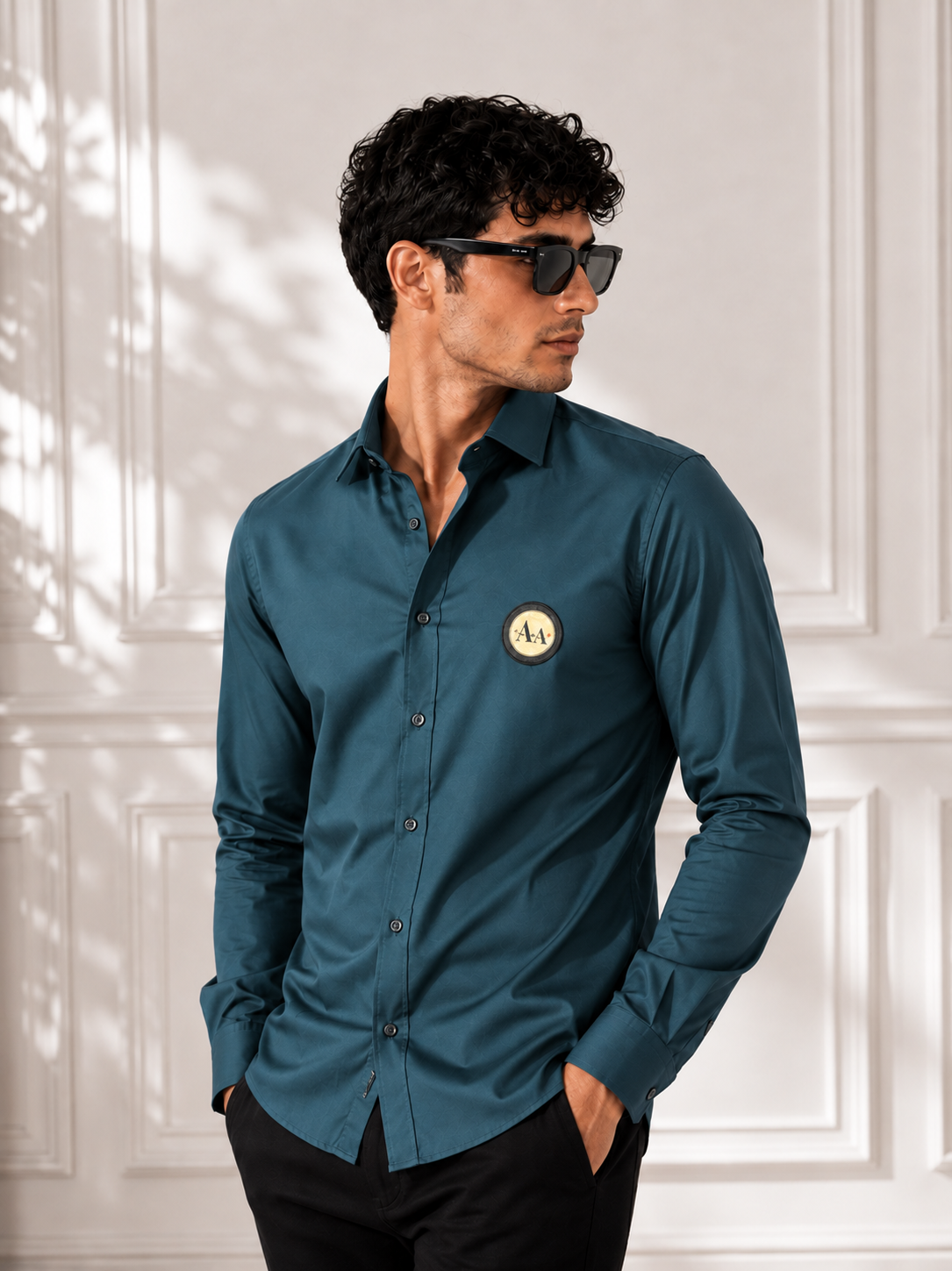 Teal Shirt with Golden Accent