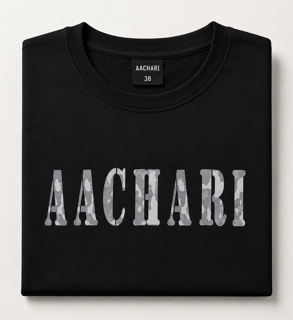 Aachari Men's Casual Black T-shirt