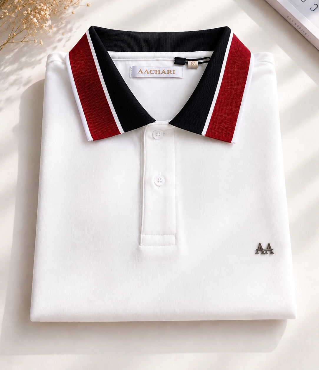 White Polo with Red Stripe Collar
