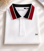 White Polo with Red Stripe Collar
