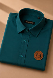 Teal Solid Smart Casual Shirt