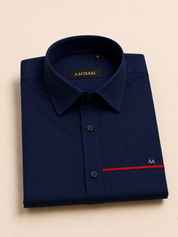 Red Line Accent Navy Blue Shirt