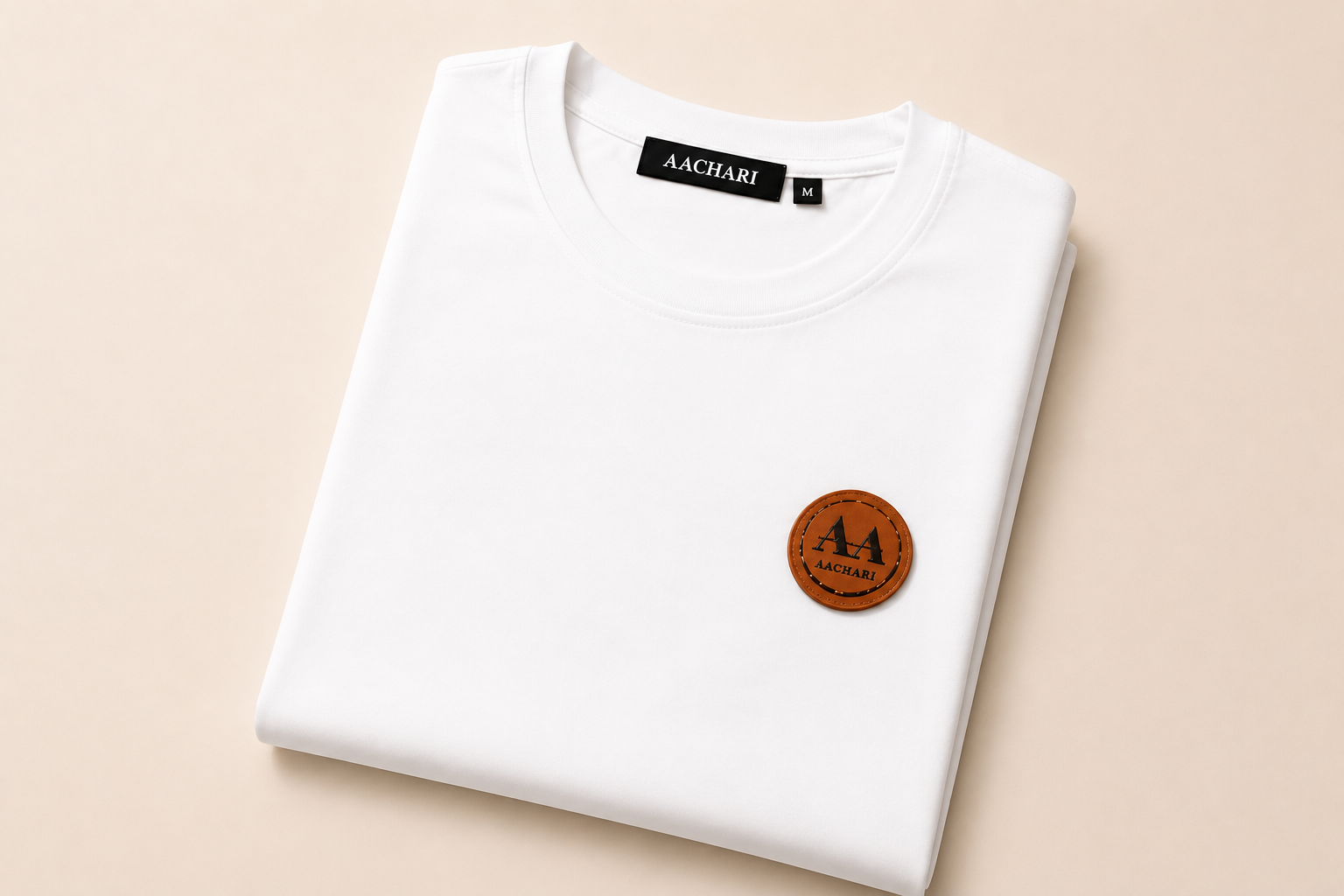White T-Shirt with Brown Accent